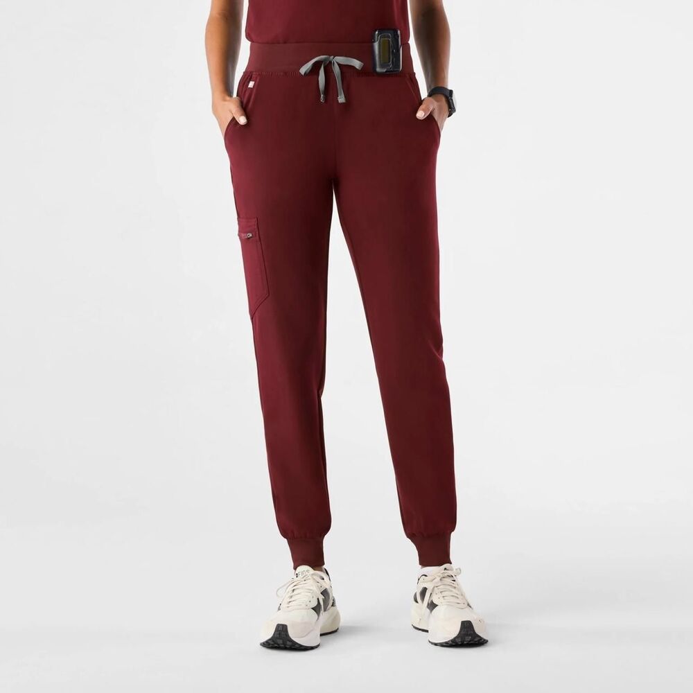 FIGS Zamora Jogger Scrub Pants Womens S Burgundy Medical Workwear